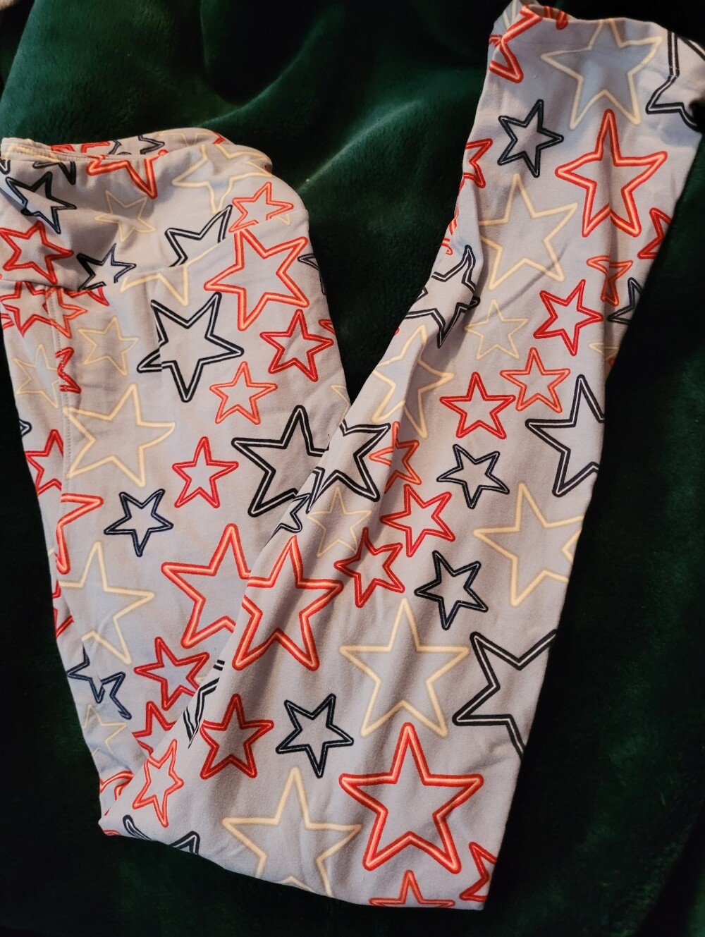 Star Print Leggings - Red, Blue& Yellow Stars on Light Blue.